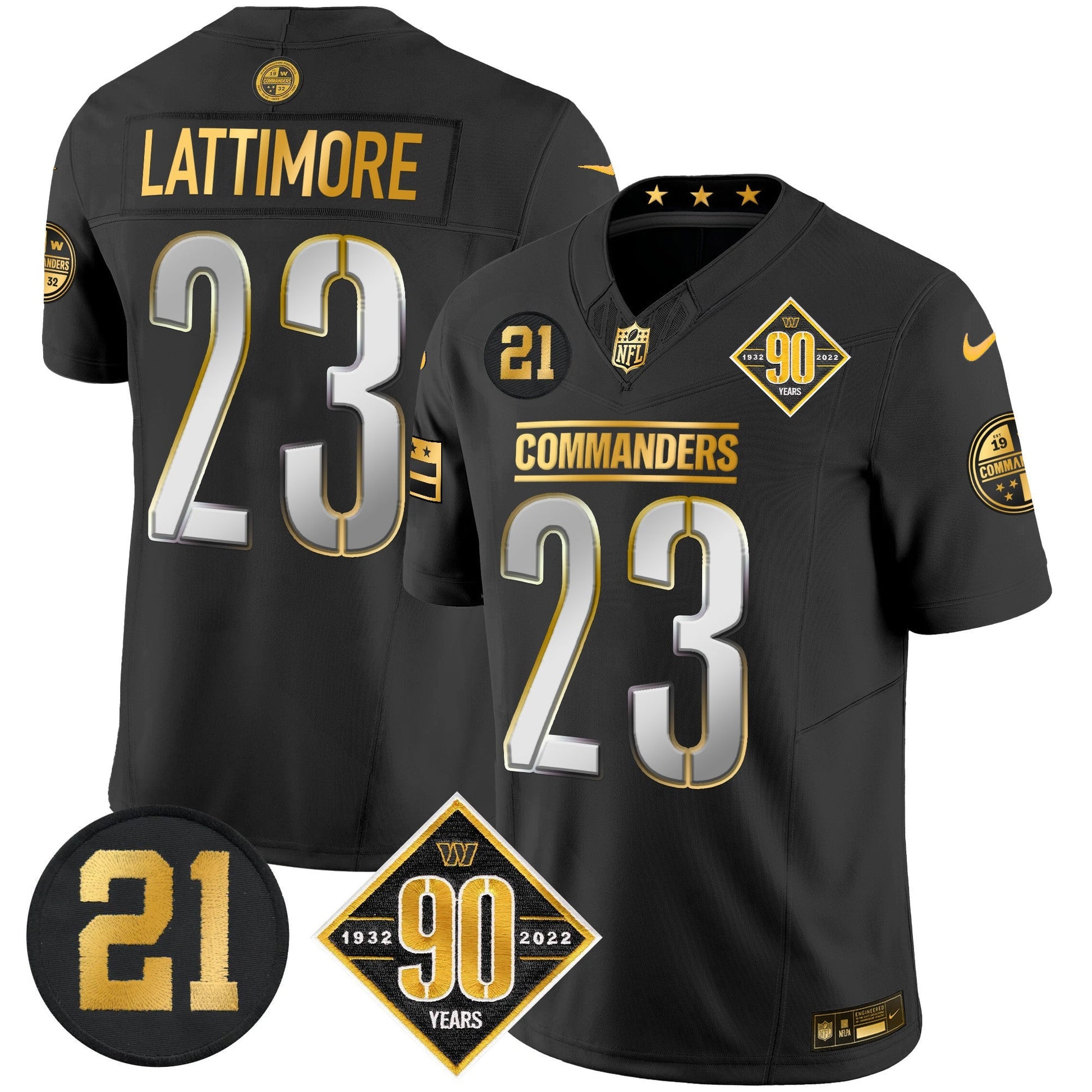 Men's Washington Commanders 90th & Sean Taylor Patch Gold Vapor Limited Jersey - All Stitched