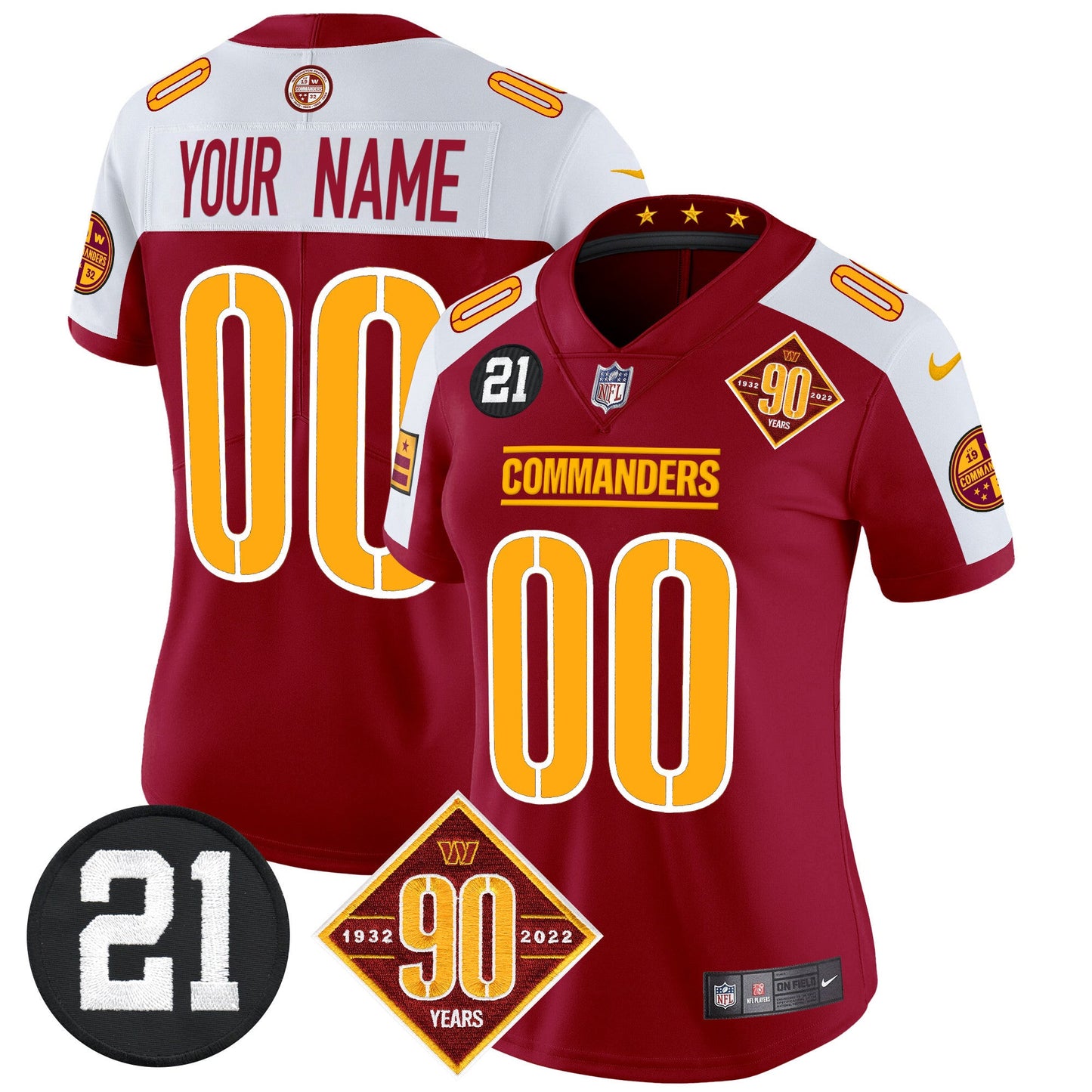 Washington Commanders 90th & Sean Taylor Patch Vapor Limited Custom Jersey - All Stitched