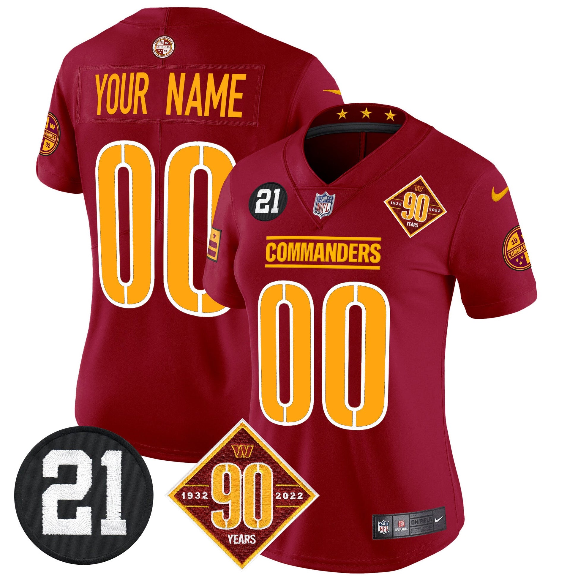 Washington Commanders 90th & Sean Taylor Patch Vapor Limited Custom Jersey - All Stitched