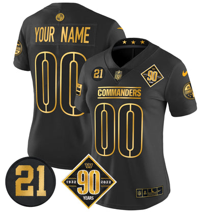 Washington Commanders 90th & Sean Taylor Patch Gold Vapor Limited Custom Jersey - All Stitched