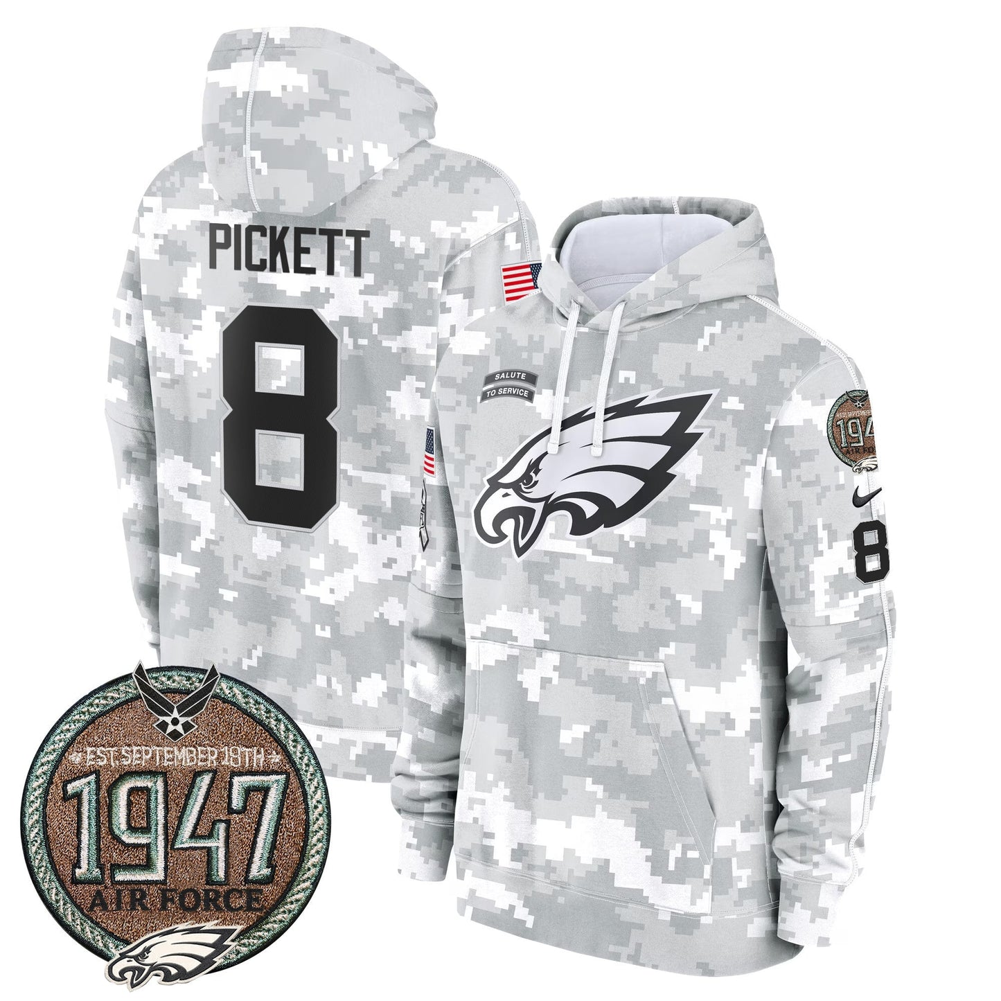 Eagles 2024 Salute to Service Establishment Year Patch Fleece Pullover Hoodie