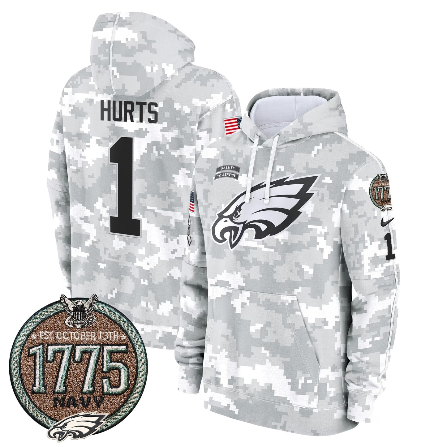 Eagles 2024 Salute to Service Establishment Year Patch Fleece Pullover Hoodie