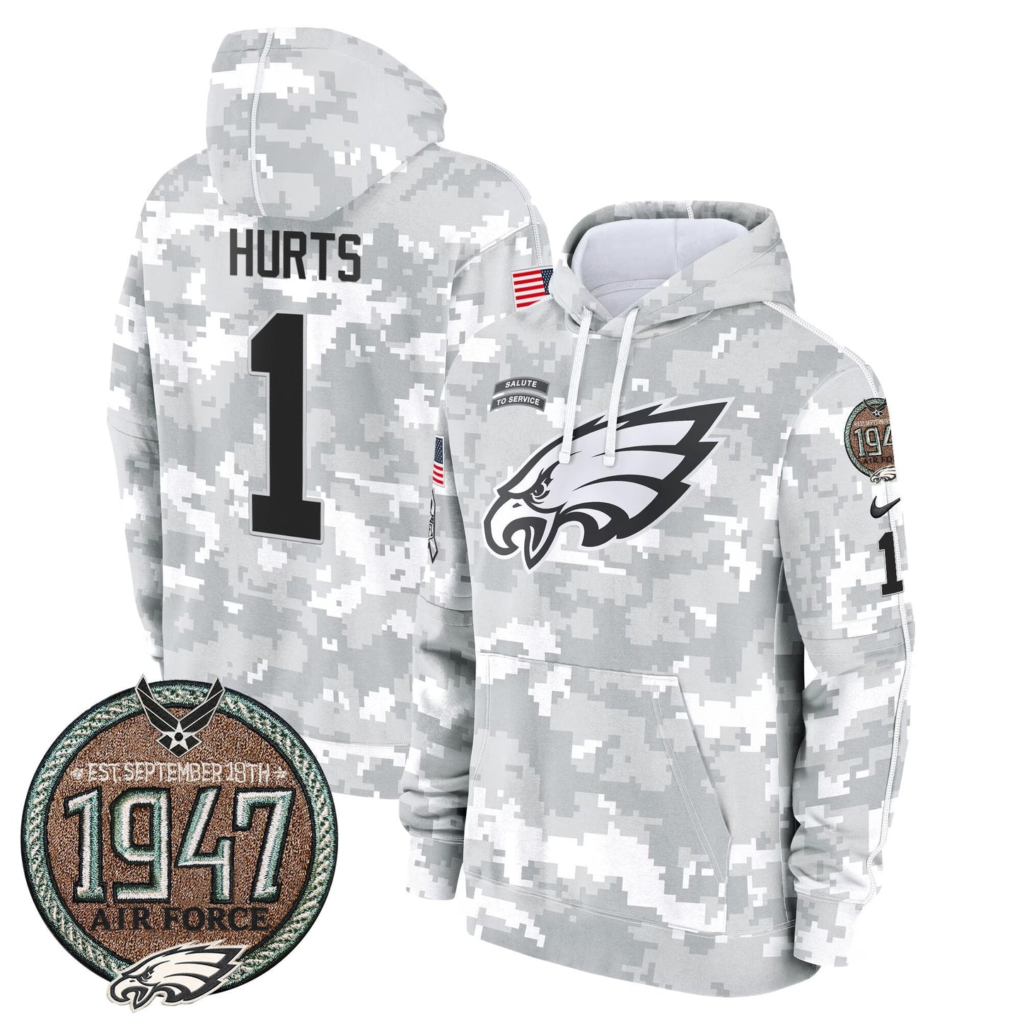 Eagles 2024 Salute to Service Establishment Year Patch Fleece Pullover Hoodie