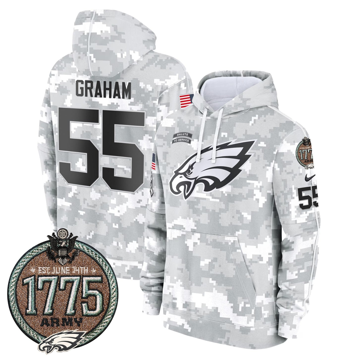 Eagles 2024 Salute to Service Establishment Year Patch Fleece Pullover Hoodie