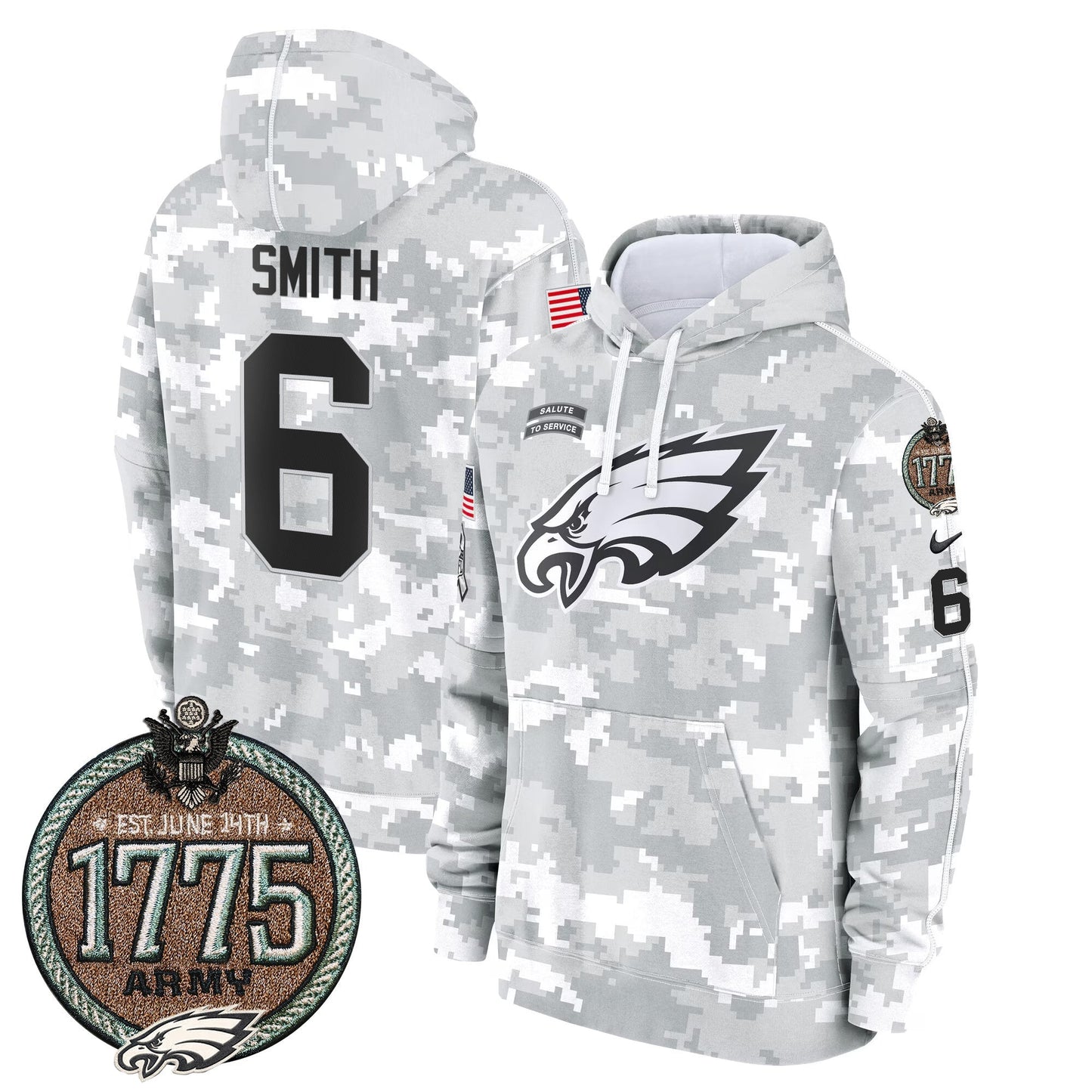 Eagles 2024 Salute to Service Establishment Year Patch Fleece Pullover Hoodie