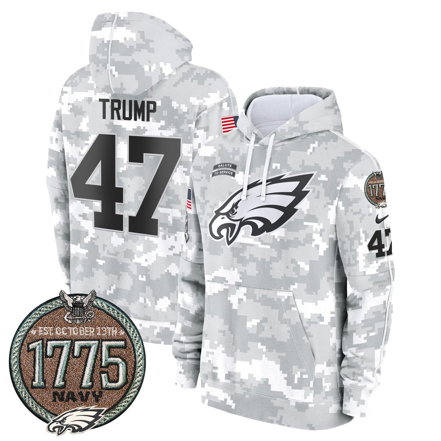 Eagles 2024 Salute to Service Establishment Year Patch Fleece Pullover Hoodie