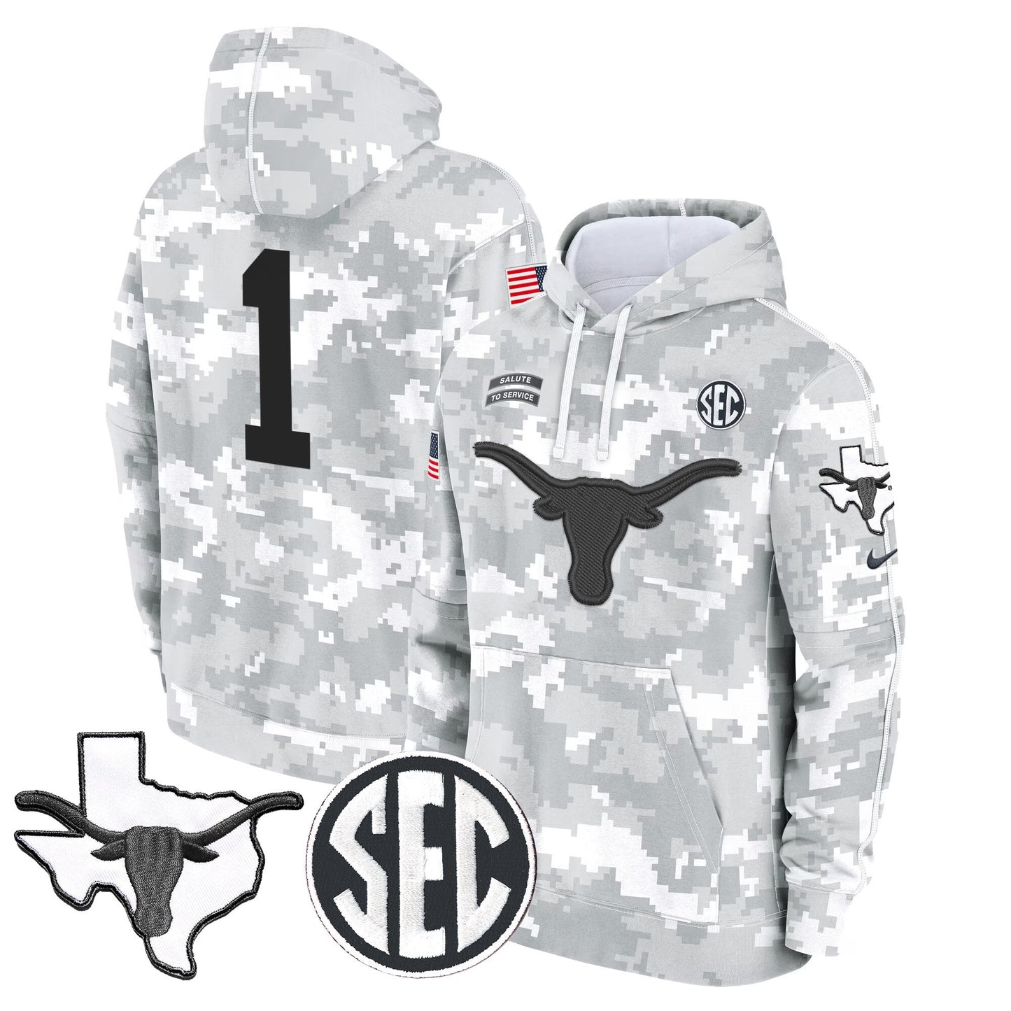 Texas Longhorns 2024 Salute to Service Fleece Pullover Hoodie