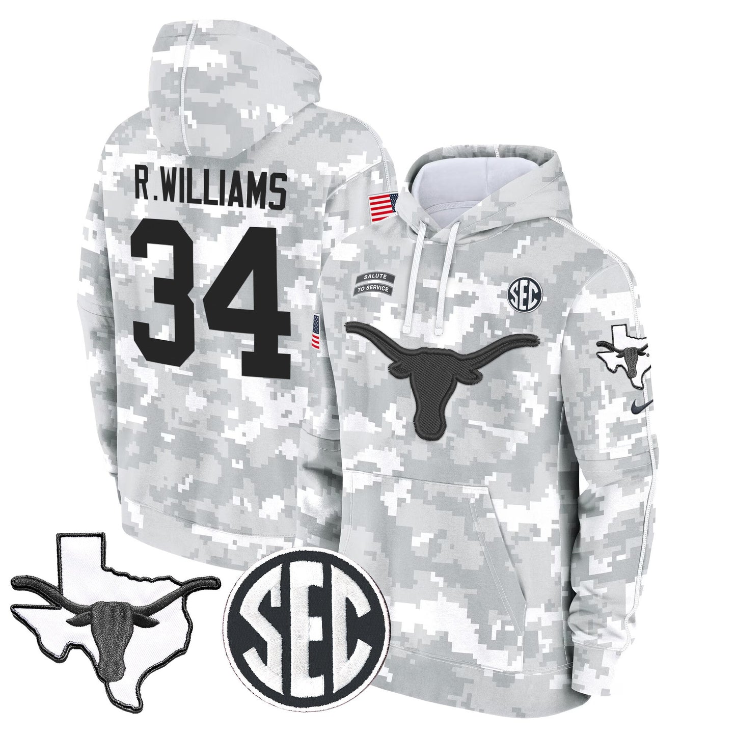 Texas Longhorns 2024 Salute to Service Fleece Pullover Hoodie