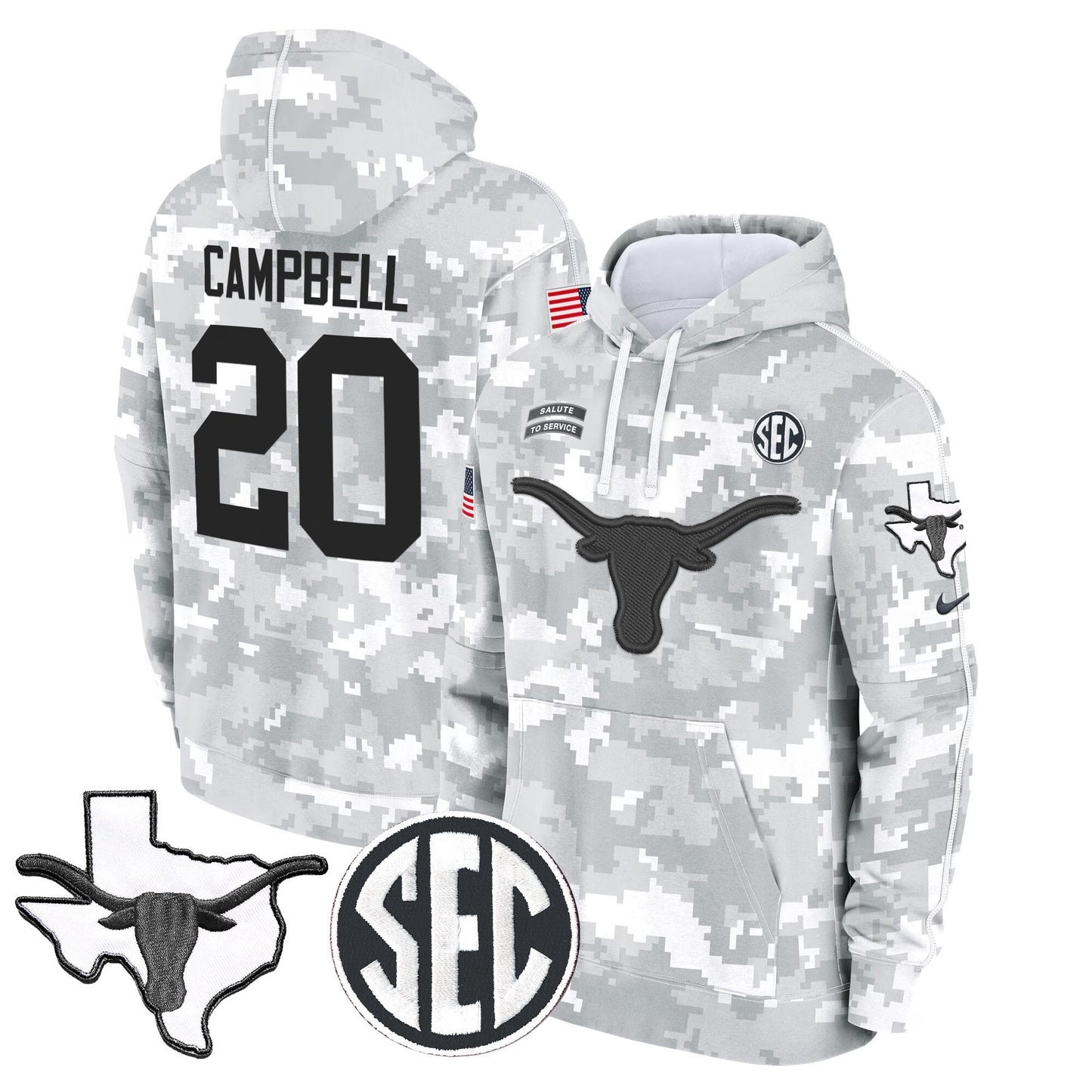 Texas Longhorns 2024 Salute to Service Fleece Pullover Hoodie