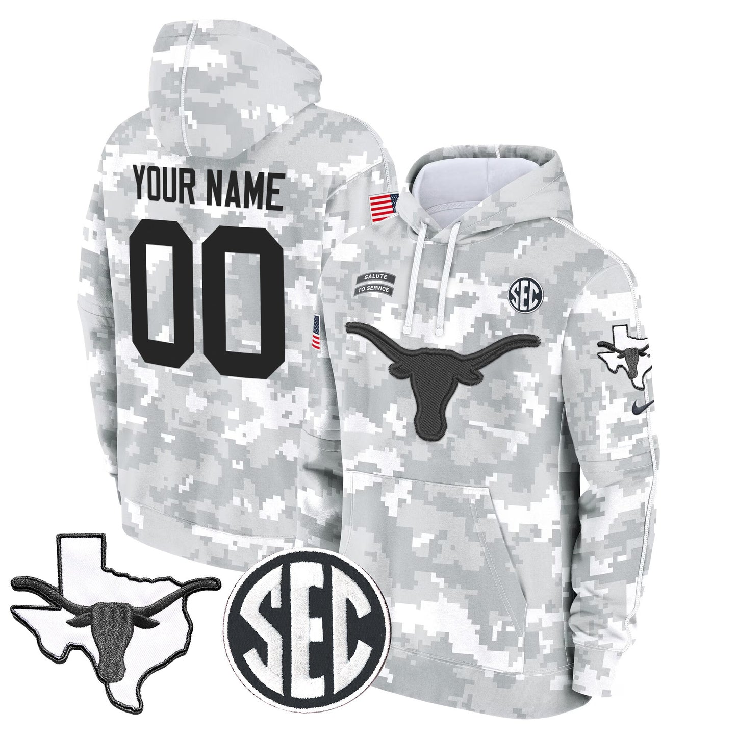 Texas Longhorns 2024 Salute to Service Custom Fleece Pullover Hoodie
