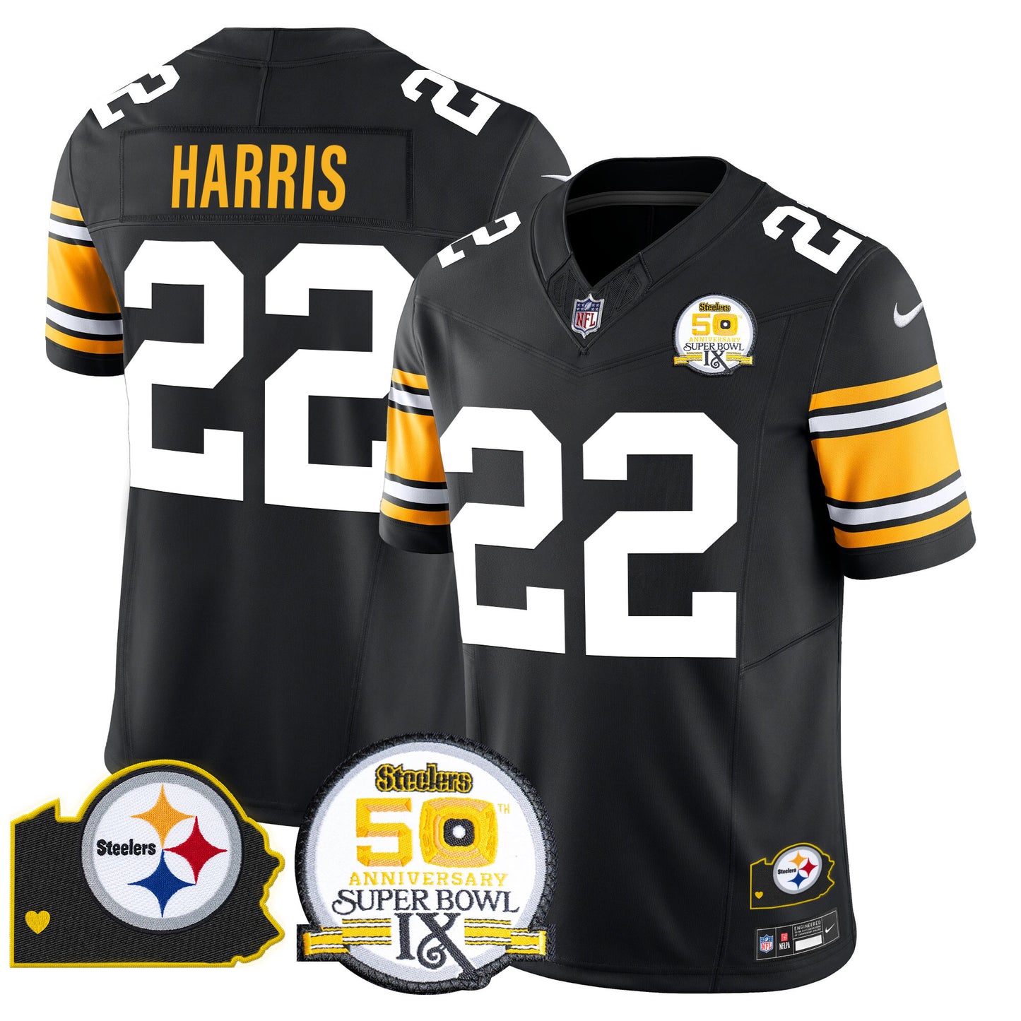 Men's Steelers 50th Anniversary Of Super Bowl IX & Map Patch Vapor Limited Jersey - All Stitched