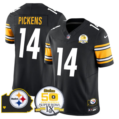 Men's Steelers 50th Anniversary Of Super Bowl IX & Map Patch Vapor Limited Jersey - All Stitched
