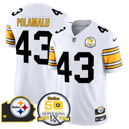 Men's Steelers 50th Anniversary Of Super Bowl IX & Map Patch Vapor Limited Jersey - All Stitched