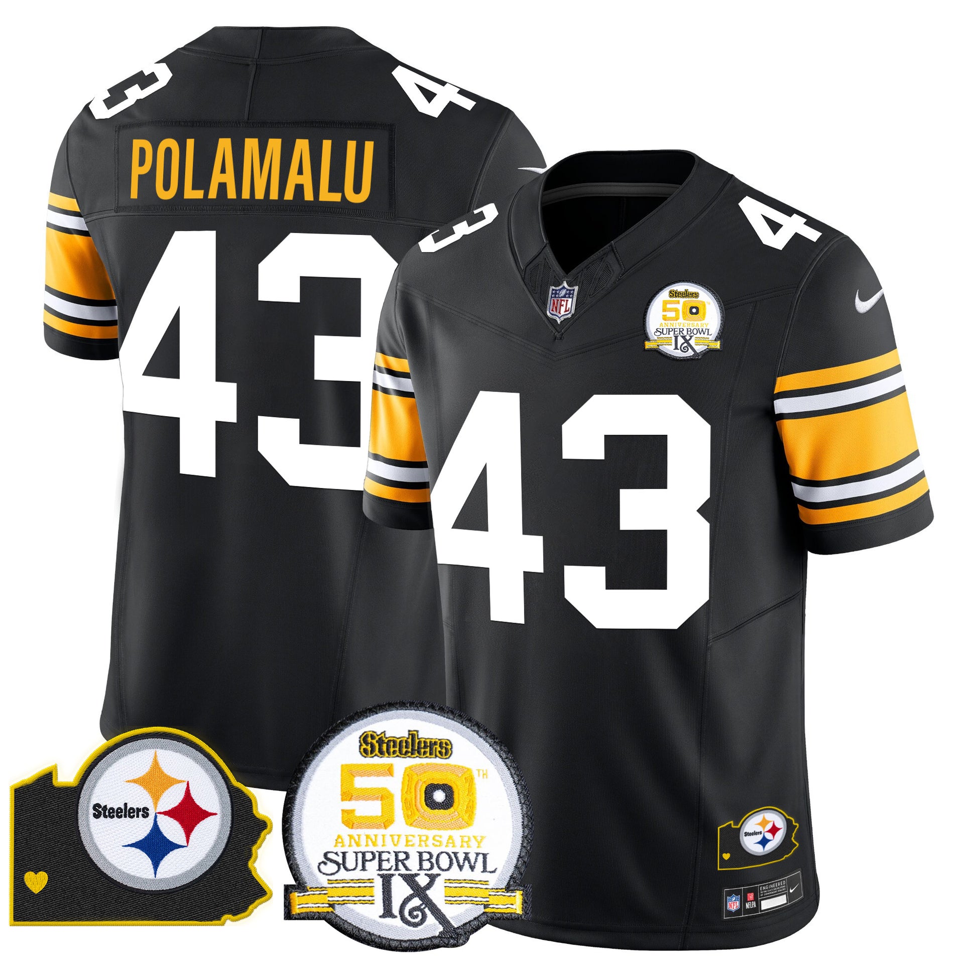 Men's Steelers 50th Anniversary Of Super Bowl IX & Map Patch Vapor Limited Jersey - All Stitched