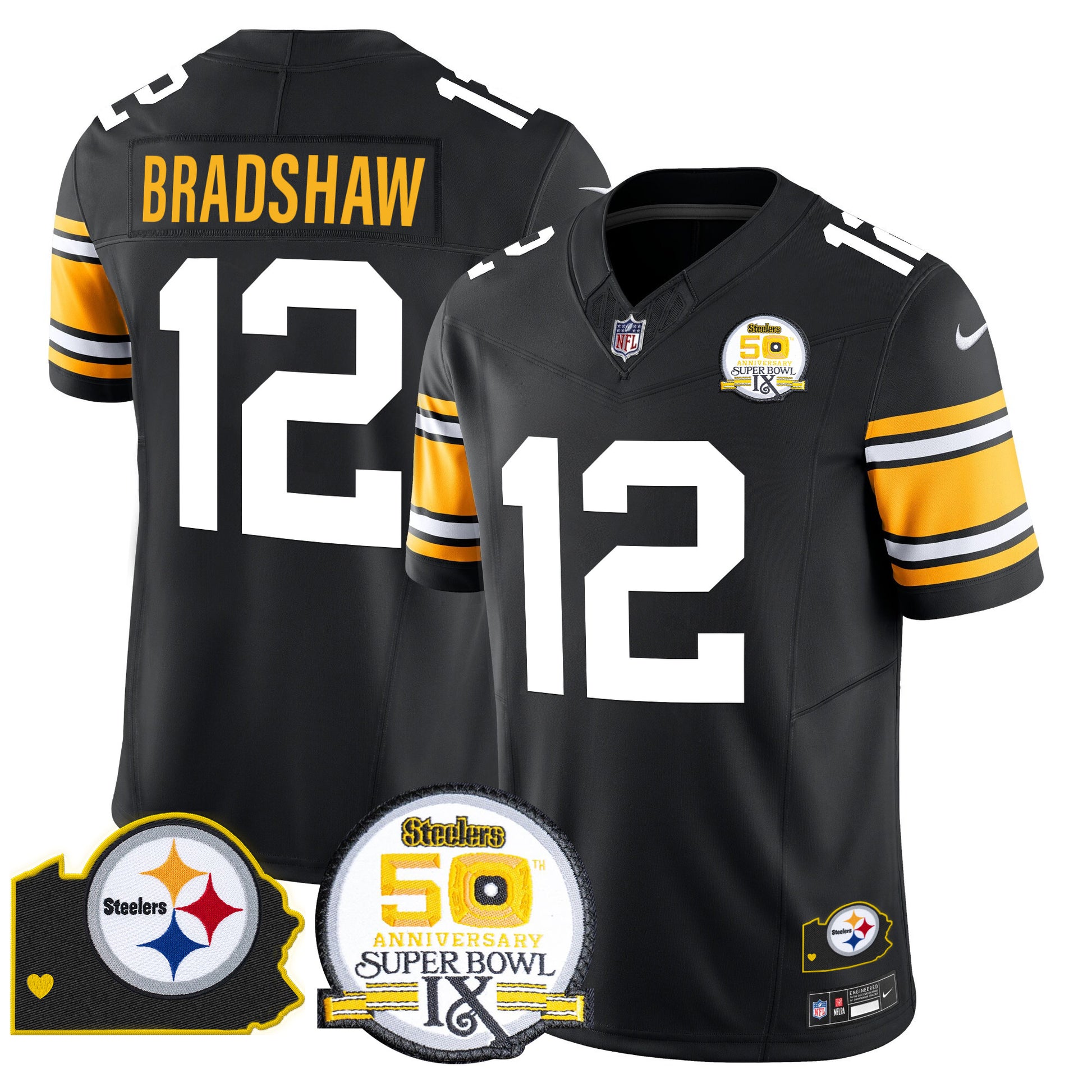 Men's Steelers 50th Anniversary Of Super Bowl IX & Map Patch Vapor Limited Jersey - All Stitched
