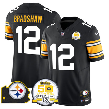 Men's Steelers 50th Anniversary Of Super Bowl IX & Map Patch Vapor Limited Jersey - All Stitched