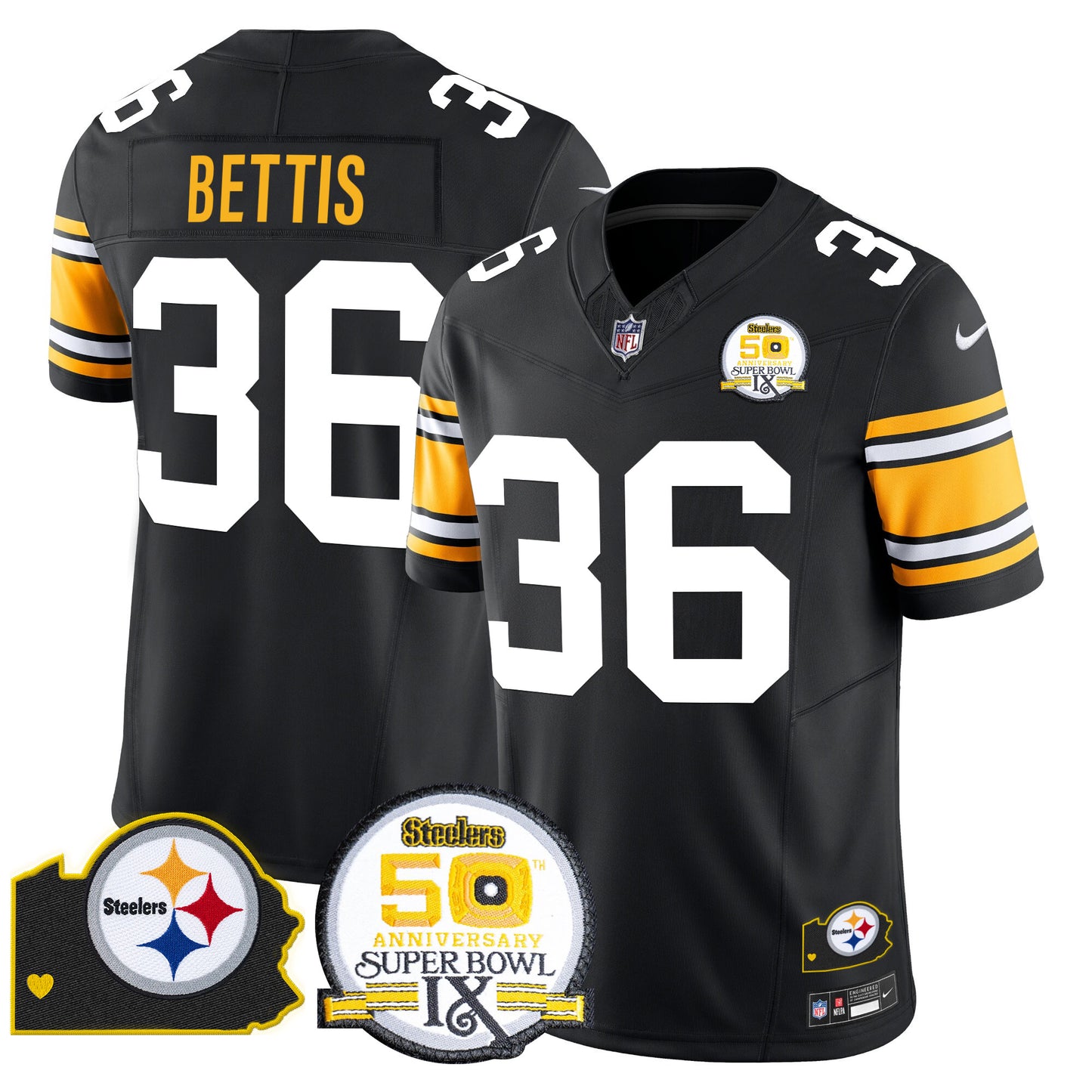 Men's Steelers 50th Anniversary Of Super Bowl IX & Map Patch Vapor Limited Jersey - All Stitched