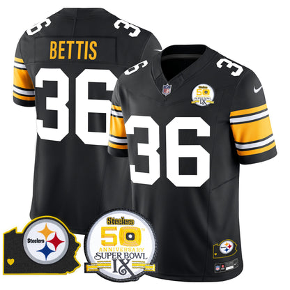 Men's Steelers 50th Anniversary Of Super Bowl IX & Map Patch Vapor Limited Jersey - All Stitched