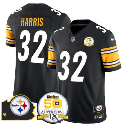 Men's Steelers 50th Anniversary Of Super Bowl IX & Map Patch Vapor Limited Jersey - All Stitched
