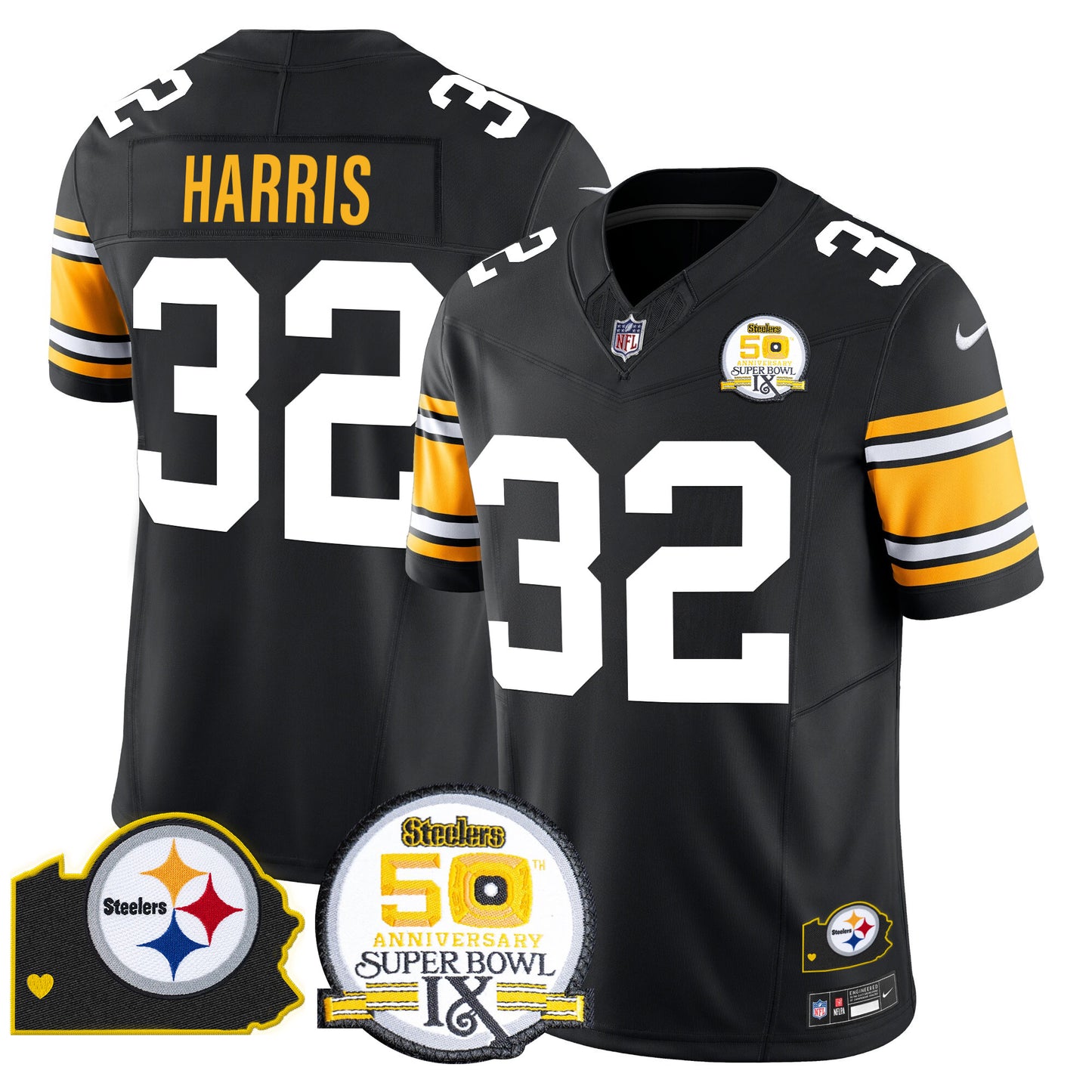 Men's Steelers 50th Anniversary Of Super Bowl IX & Map Patch Vapor Limited Jersey - All Stitched