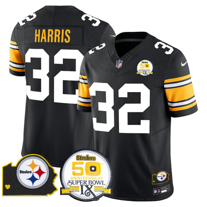 Men's Steelers 50th Anniversary Of Super Bowl IX & Map Patch Vapor Limited Jersey - All Stitched
