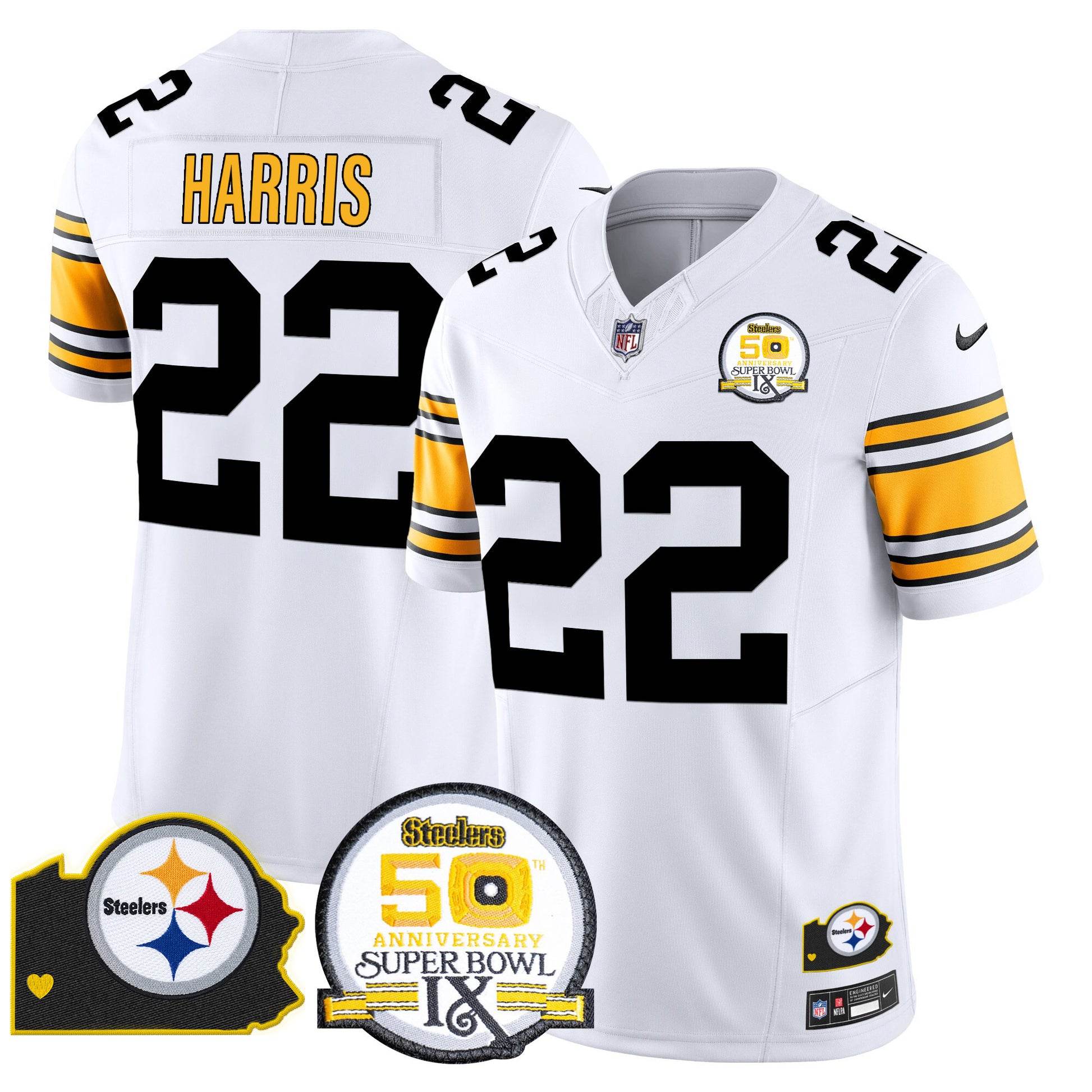 Men's Steelers 50th Anniversary Of Super Bowl IX & Map Patch Vapor Limited Jersey - All Stitched