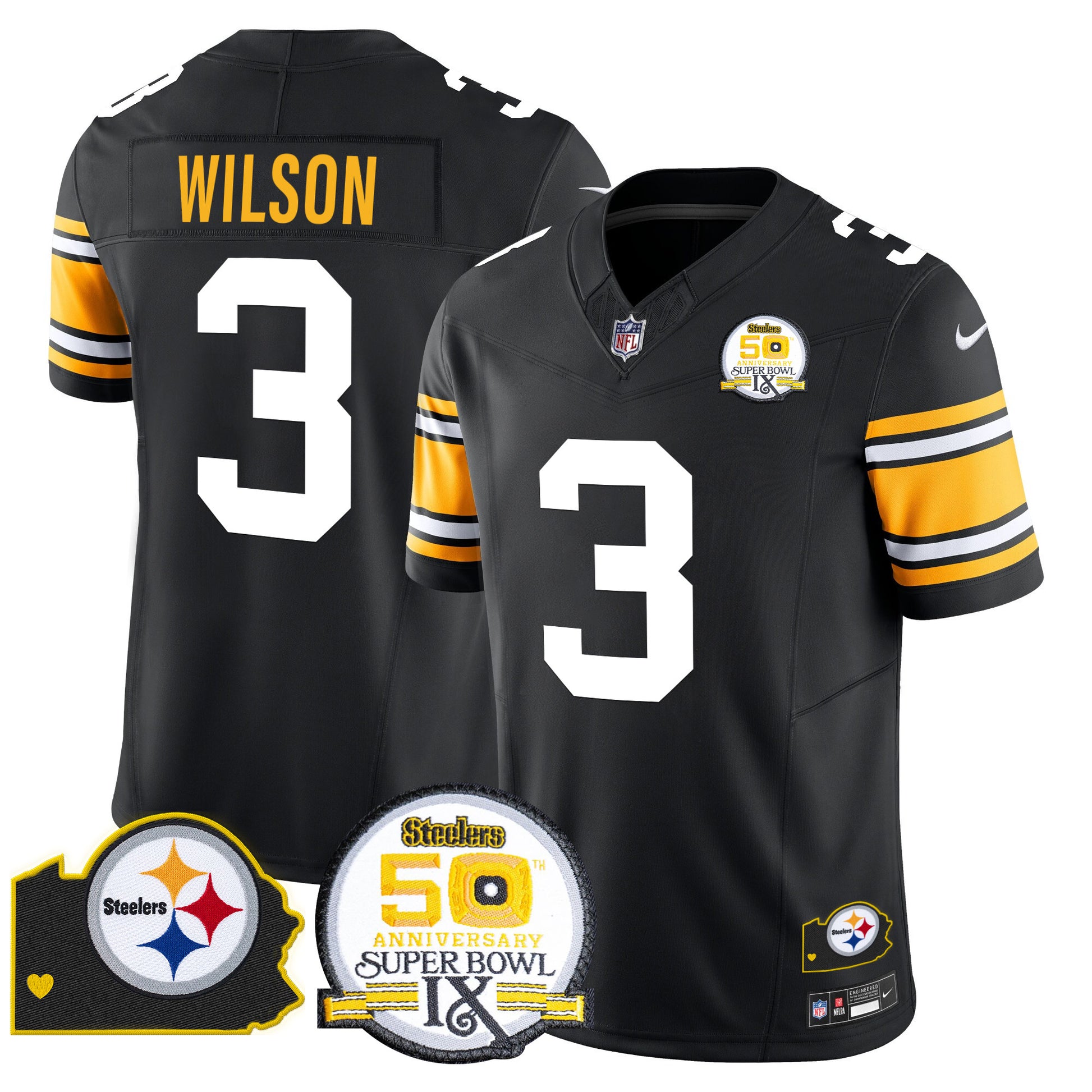 Men's Steelers 50th Anniversary Of Super Bowl IX & Map Patch Vapor Limited Jersey - All Stitched