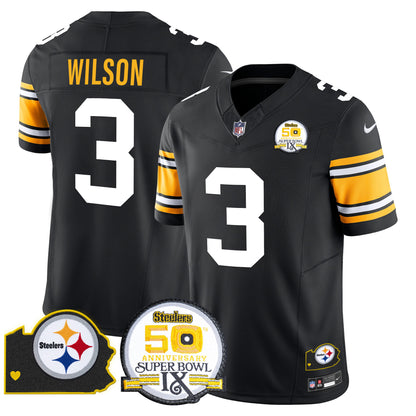 Men's Steelers 50th Anniversary Of Super Bowl IX & Map Patch Vapor Limited Jersey - All Stitched