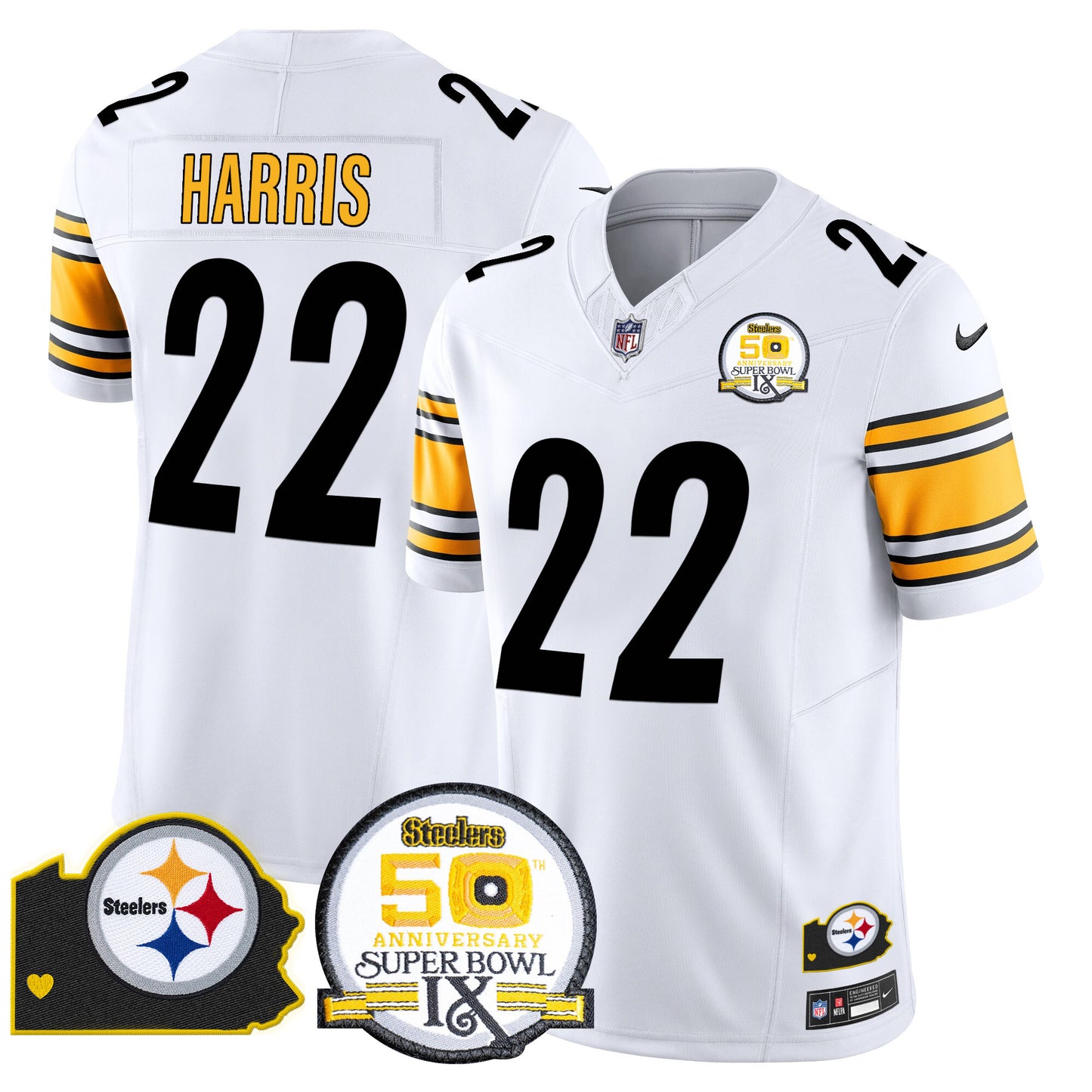 Men's Steelers 50th Anniversary Of Super Bowl IX & Map Patch Vapor Limited Jersey - All Stitched