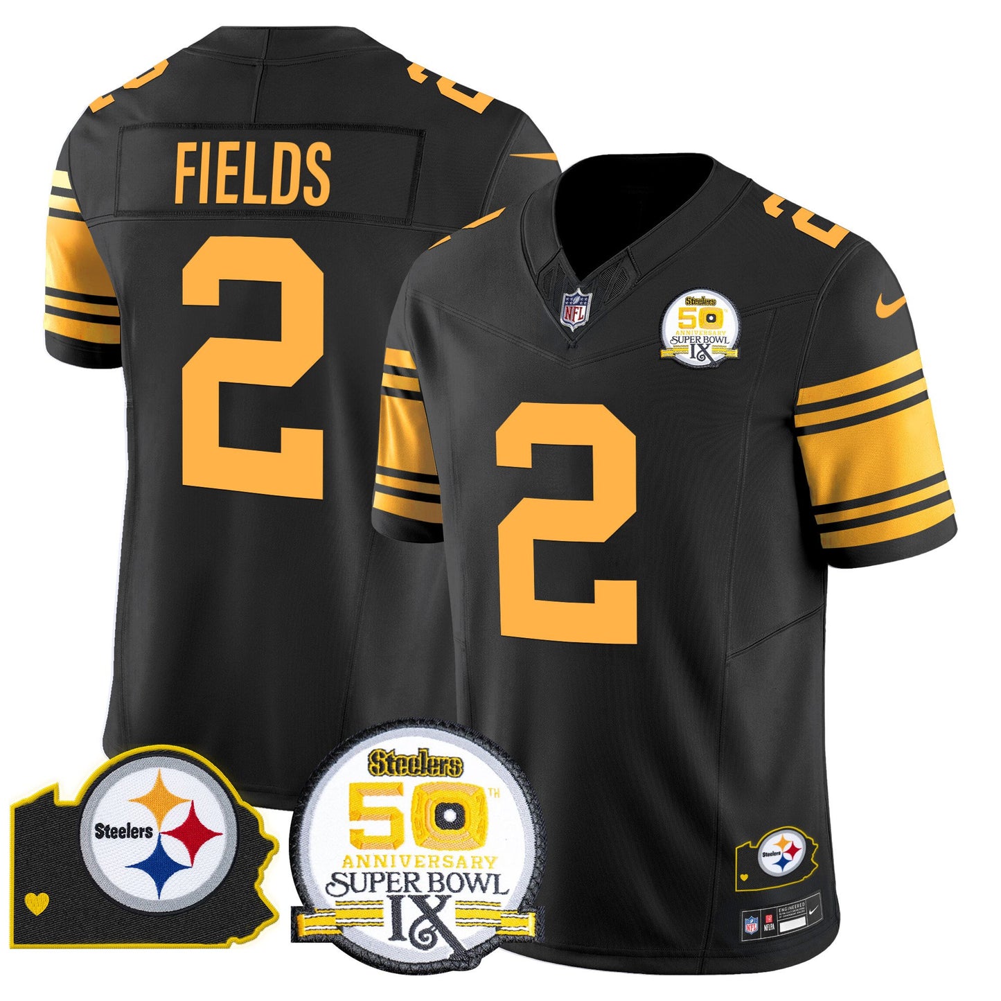 Men's Steelers 50th Anniversary Of Super Bowl IX & Map Patch Vapor Limited Jersey - All Stitched
