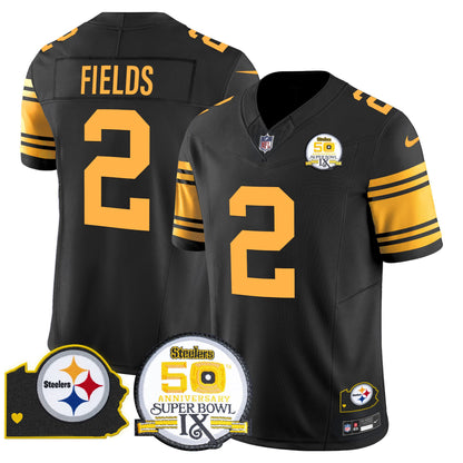 Men's Steelers 50th Anniversary Of Super Bowl IX & Map Patch Vapor Limited Jersey - All Stitched