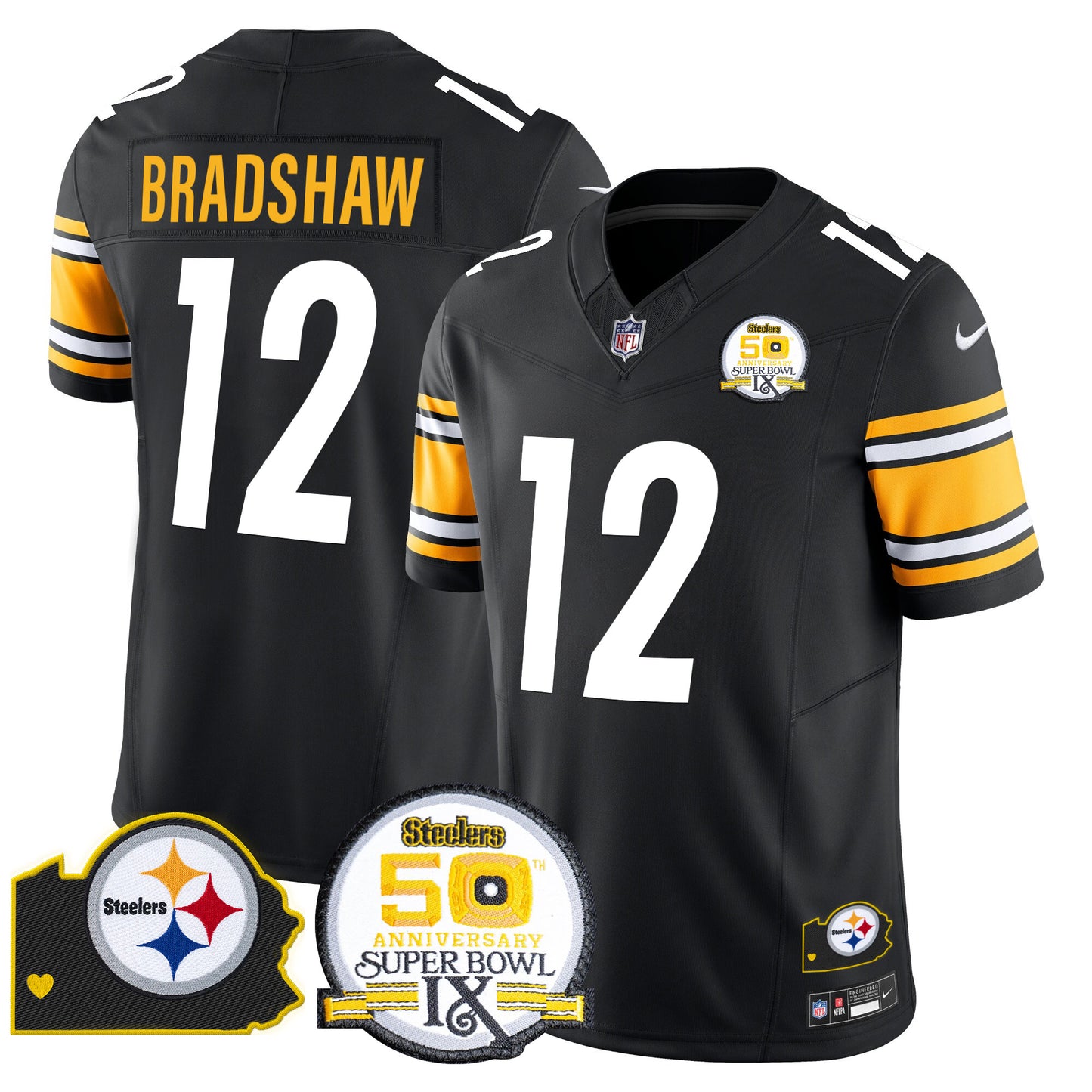 Men's Steelers 50th Anniversary Of Super Bowl IX & Map Patch Vapor Limited Jersey - All Stitched