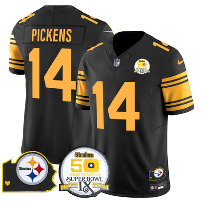 Men's Steelers 50th Anniversary Of Super Bowl IX & Map Patch Vapor Limited Jersey - All Stitched