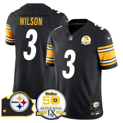 Men's Steelers 50th Anniversary Of Super Bowl IX & Map Patch Vapor Limited Jersey - All Stitched