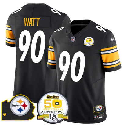 Men's Steelers 50th Anniversary Of Super Bowl IX & Map Patch Vapor Limited Jersey - All Stitched