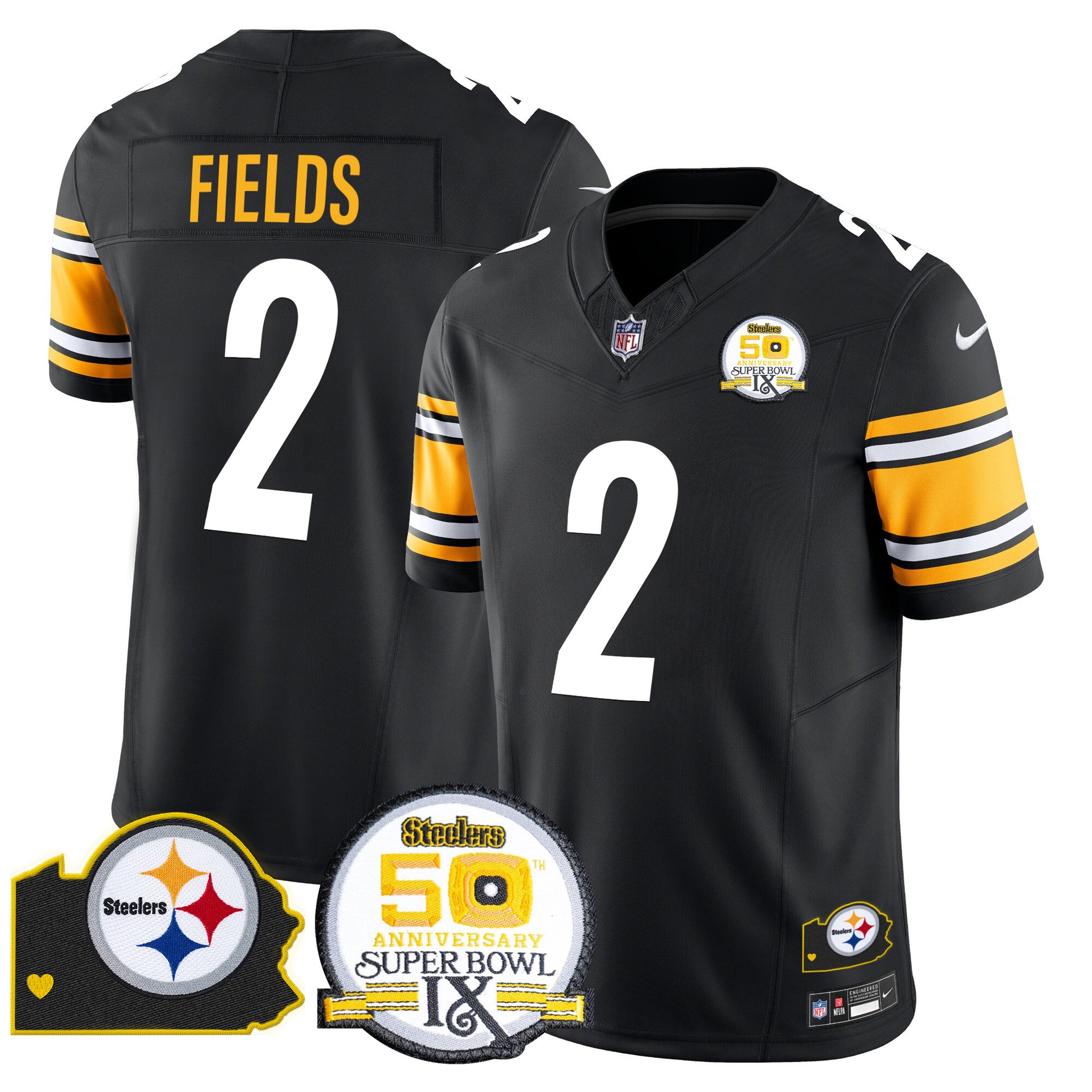 Men's Steelers 50th Anniversary Of Super Bowl IX & Map Patch Vapor Limited Jersey - All Stitched