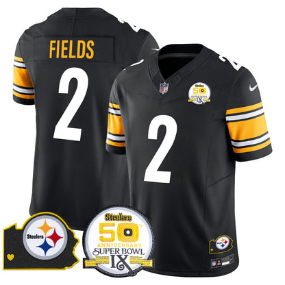 Men's Steelers 50th Anniversary Of Super Bowl IX & Map Patch Vapor Limited Jersey - All Stitched