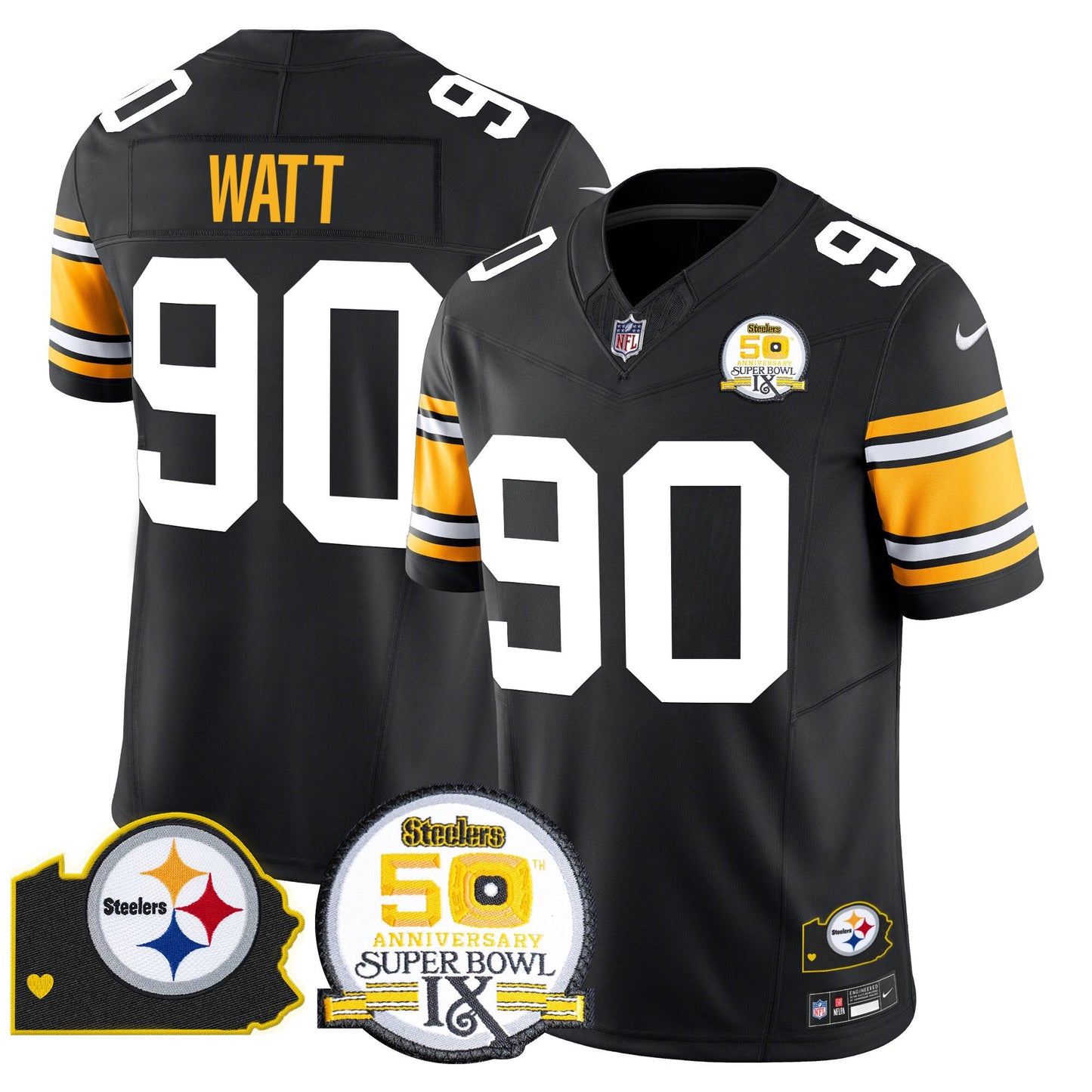 Men's Steelers 50th Anniversary Of Super Bowl IX & Map Patch Vapor Limited Jersey - All Stitched