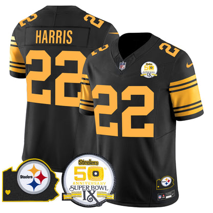 Men's Steelers 50th Anniversary Of Super Bowl IX & Map Patch Vapor Limited Jersey - All Stitched