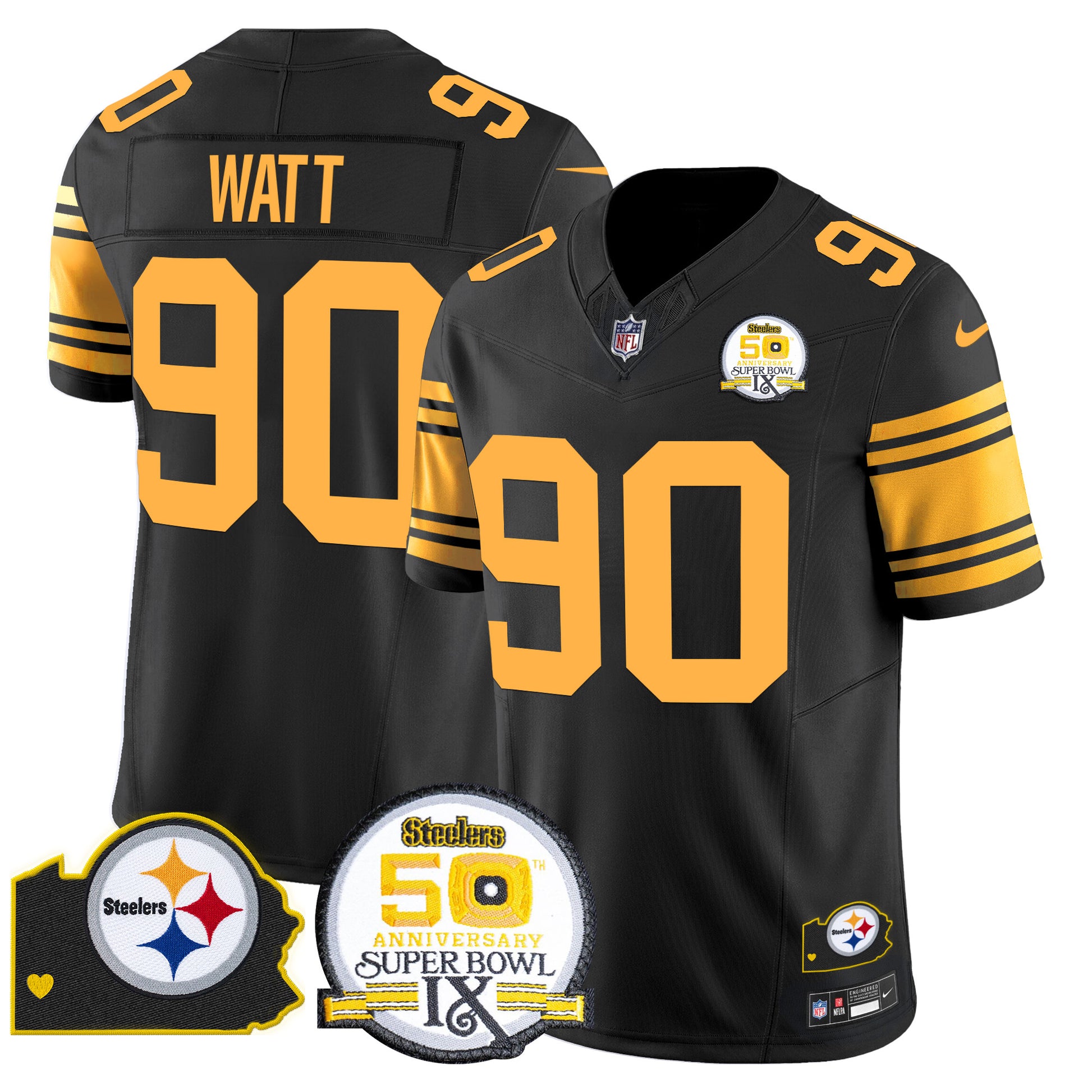 Men's Steelers 50th Anniversary Of Super Bowl IX & Map Patch Vapor Limited Jersey - All Stitched