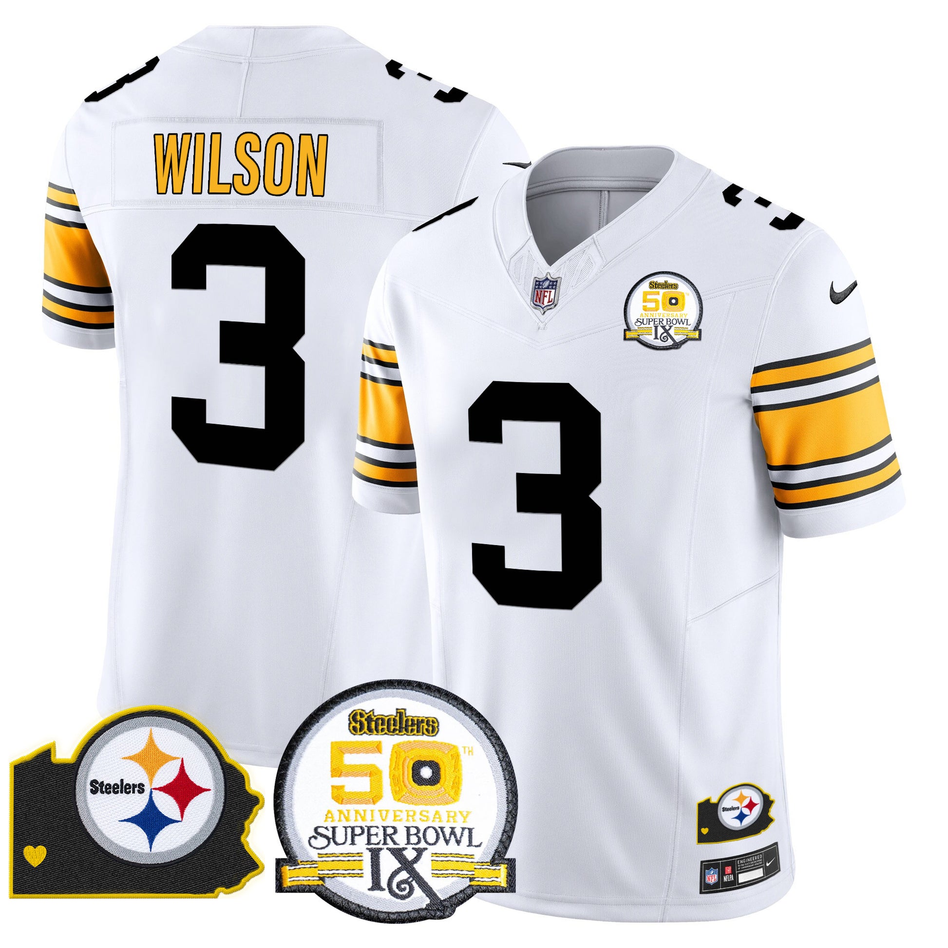 Men's Steelers 50th Anniversary Of Super Bowl IX & Map Patch Vapor Limited Jersey - All Stitched