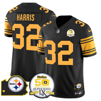 Men's Steelers 50th Anniversary Of Super Bowl IX & Map Patch Vapor Limited Jersey - All Stitched