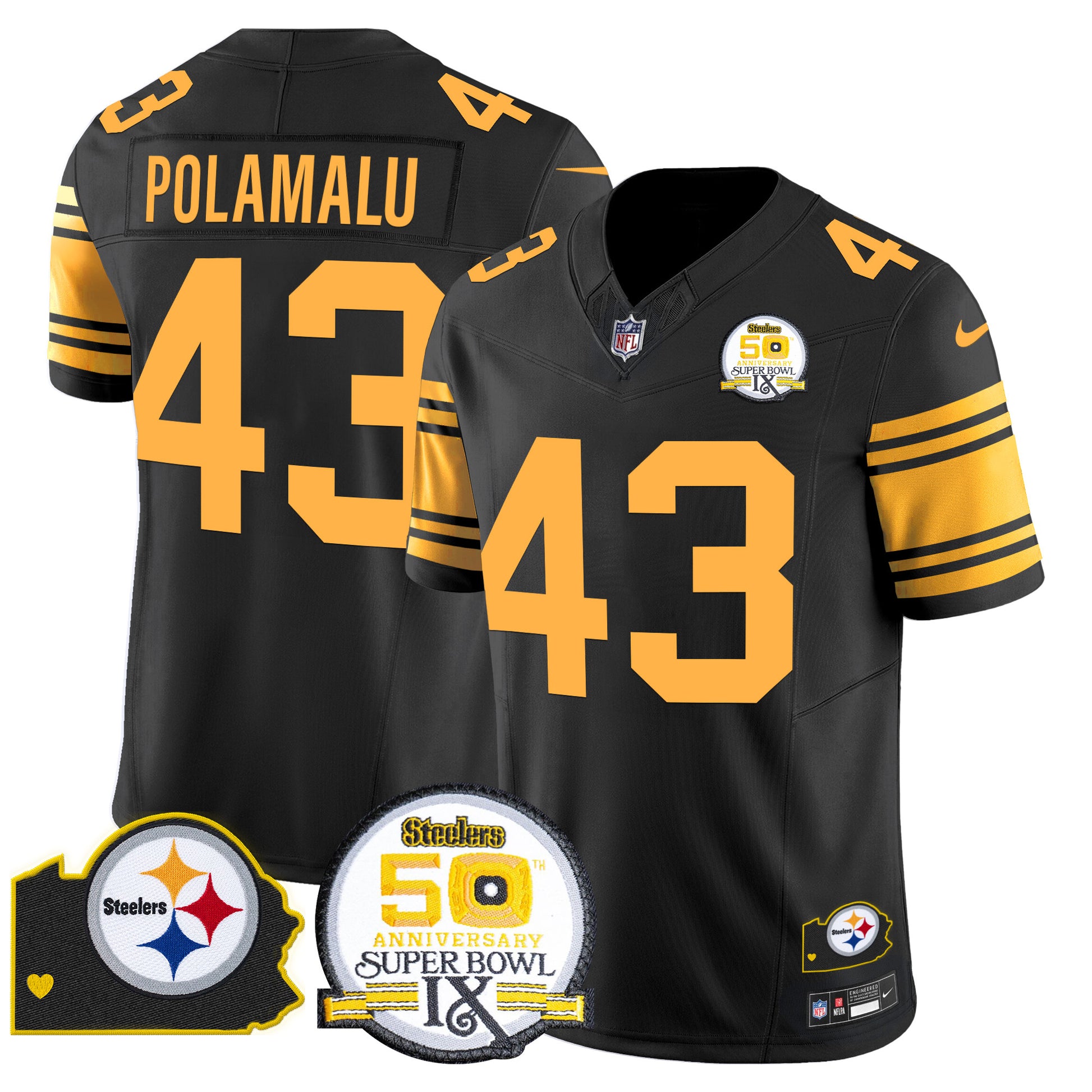 Men's Steelers 50th Anniversary Of Super Bowl IX & Map Patch Vapor Limited Jersey - All Stitched