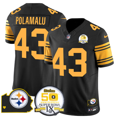 Men's Steelers 50th Anniversary Of Super Bowl IX & Map Patch Vapor Limited Jersey - All Stitched