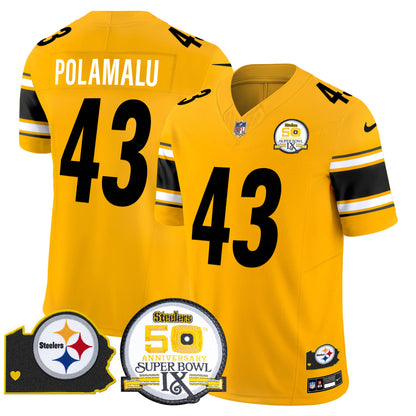 Men's Steelers 50th Anniversary Of Super Bowl IX & Map Patch Vapor Limited Jersey - All Stitched