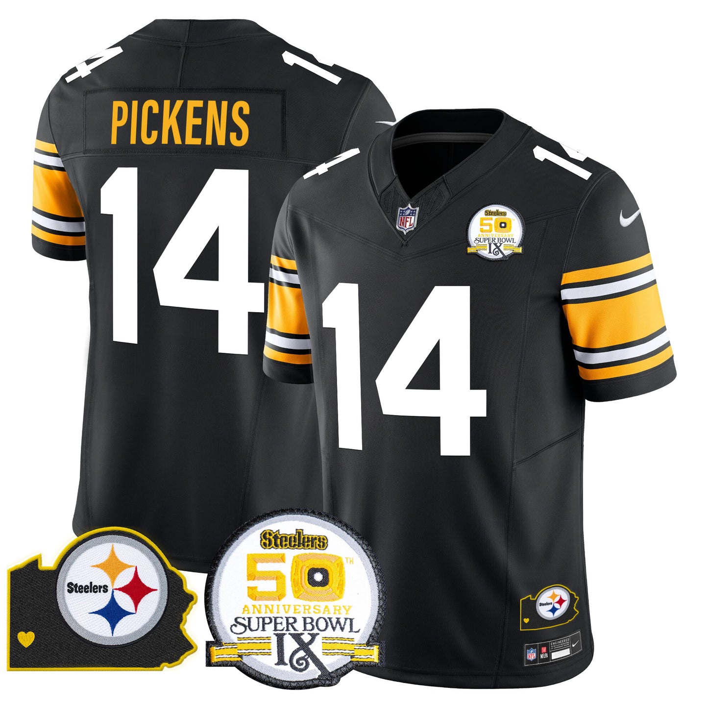 Men's Steelers 50th Anniversary Of Super Bowl IX & Map Patch Vapor Limited Jersey - All Stitched