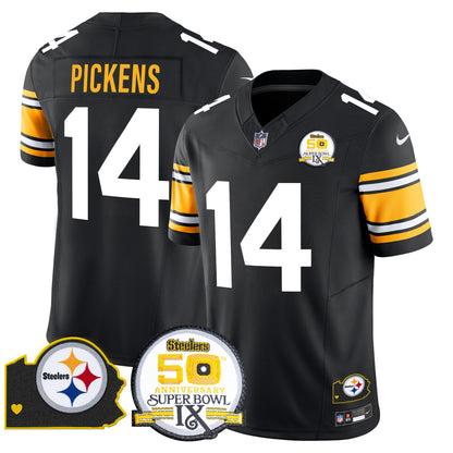 Men's Steelers 50th Anniversary Of Super Bowl IX & Map Patch Vapor Limited Jersey - All Stitched