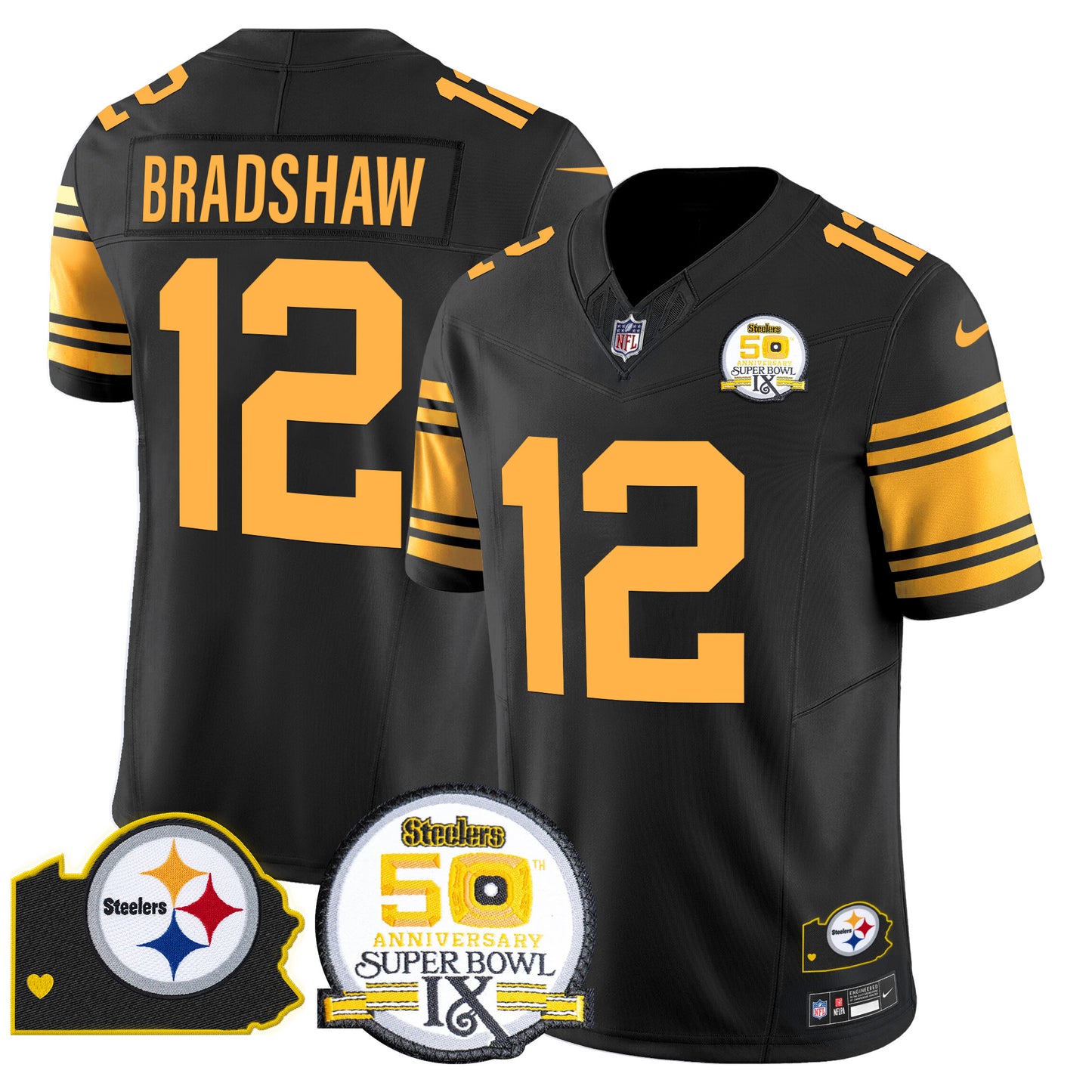 Men's Steelers 50th Anniversary Of Super Bowl IX & Map Patch Vapor Limited Jersey - All Stitched