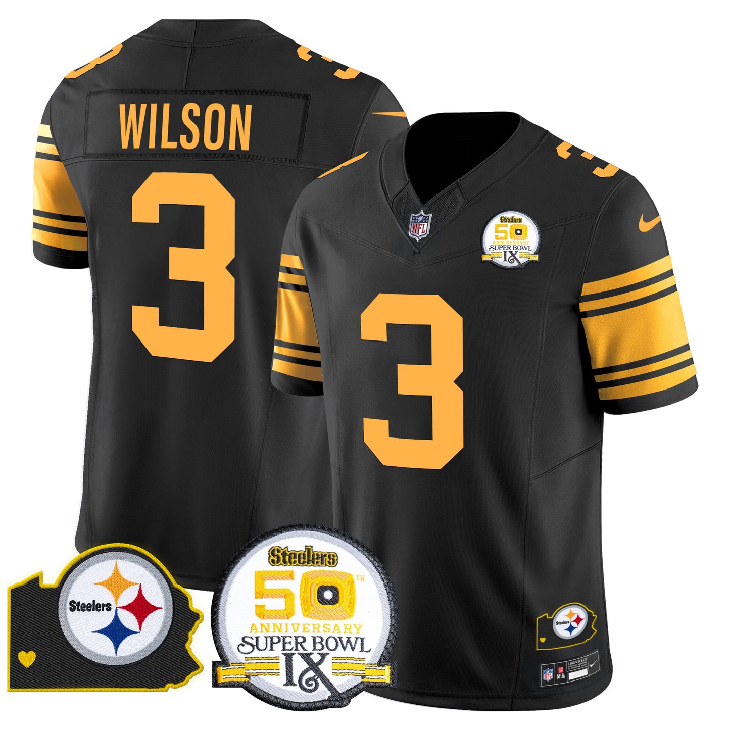 Men's Steelers 50th Anniversary Of Super Bowl IX & Map Patch Vapor Limited Jersey - All Stitched