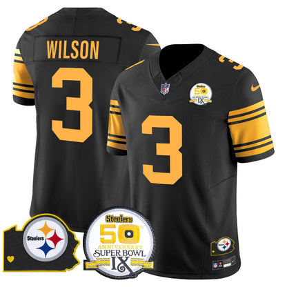 Men's Steelers 50th Anniversary Of Super Bowl IX & Map Patch Vapor Limited Jersey - All Stitched